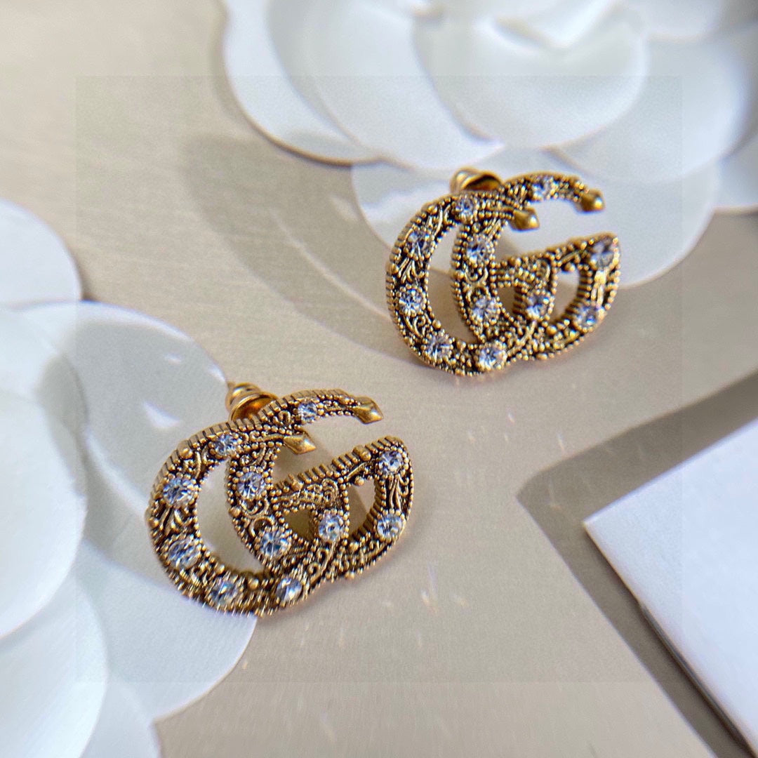 Gucci Double Crystals 18K Gold Earrings