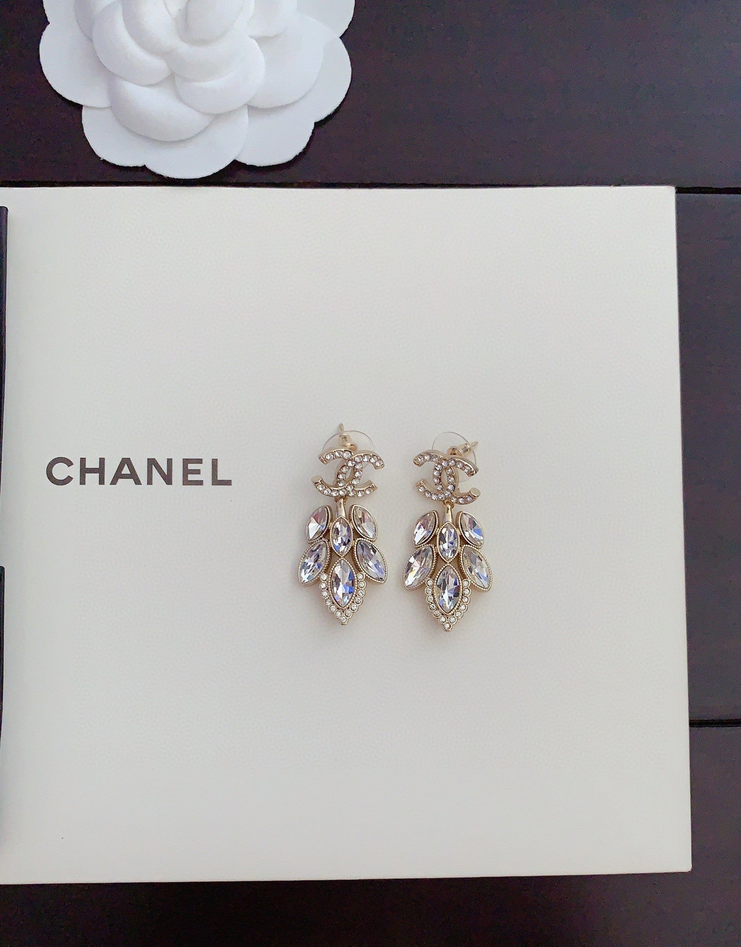 Chanel Crystals Pendant 18K Gold Earrings