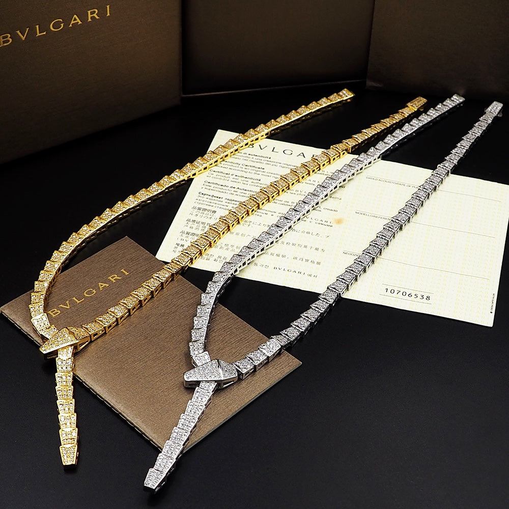 Bvlgari Serpenti Viper Full Pave Diamonds 18K Gold Necklace