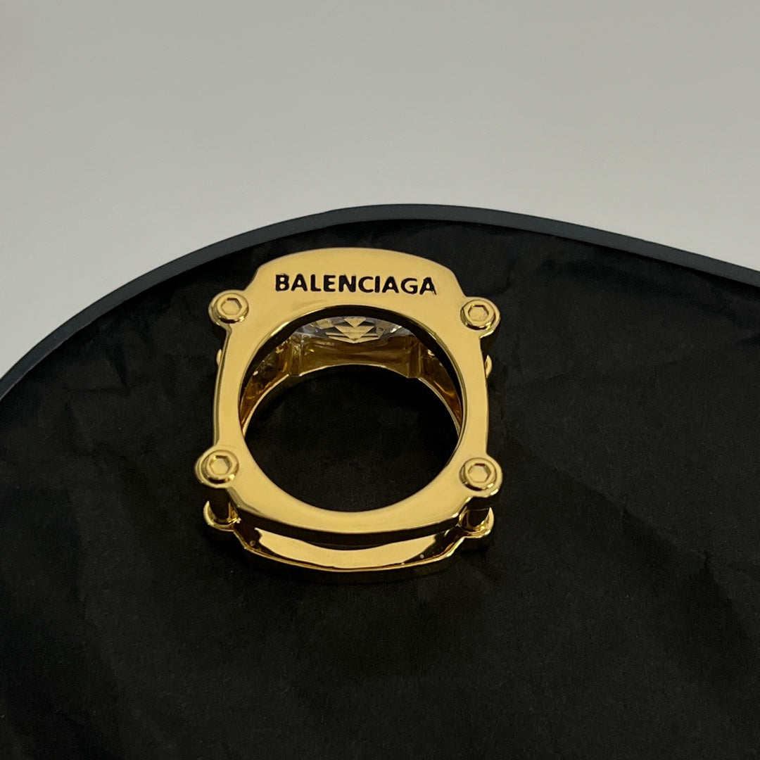 Balenciaga Crystal 18K Gold Ring
