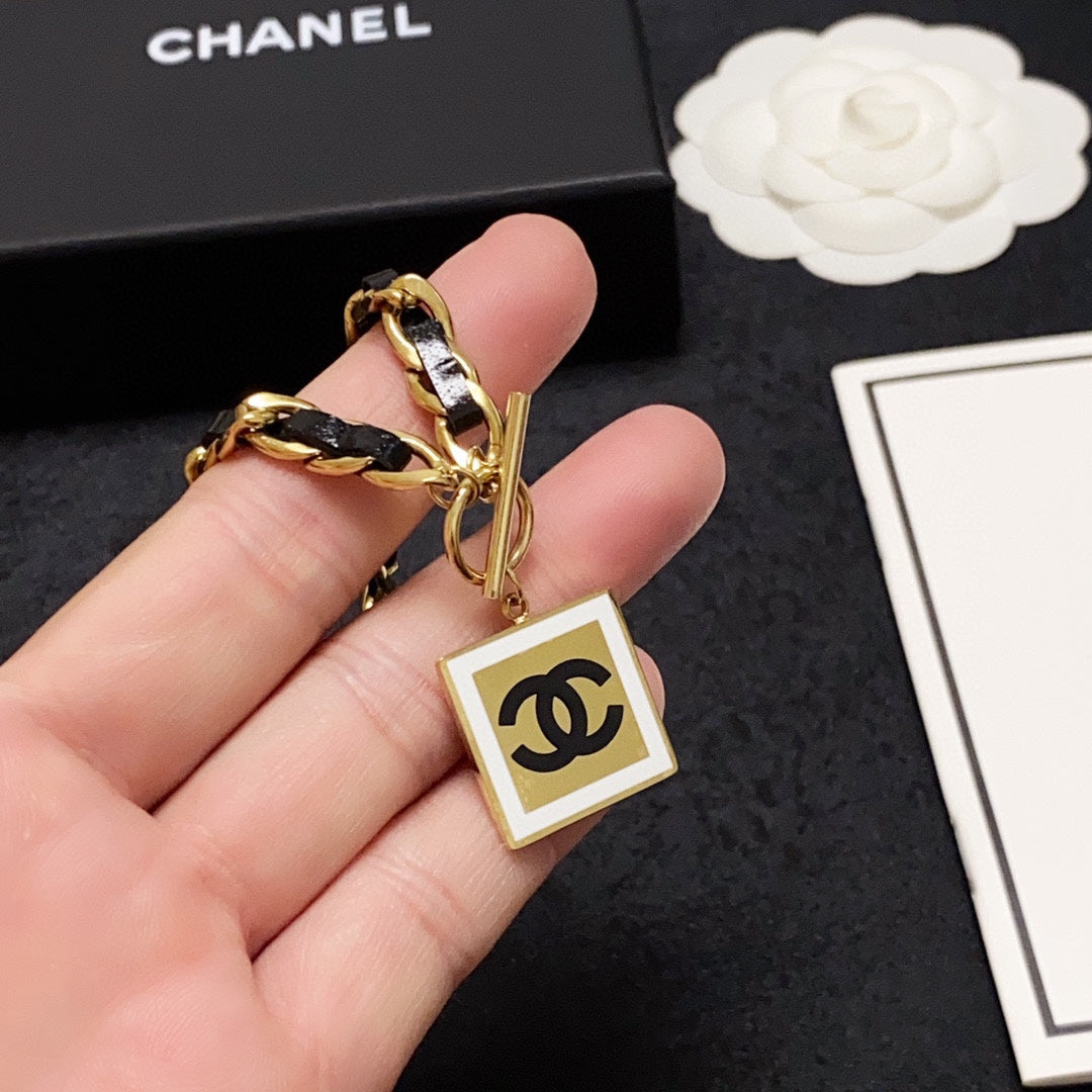 Chanel Leather Choker 18K Gold Necklace