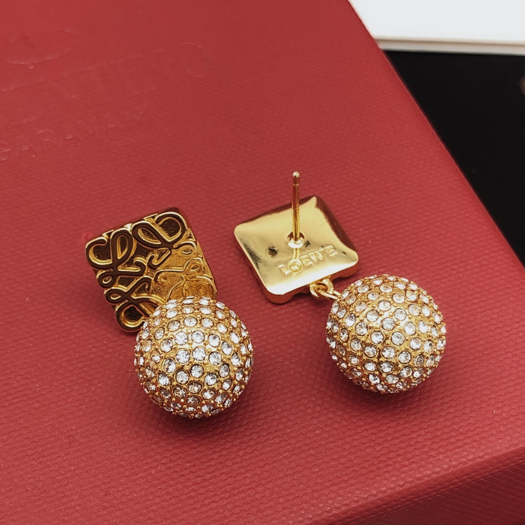 LOEWE Anagram Diamonds 18K Gold Earrings