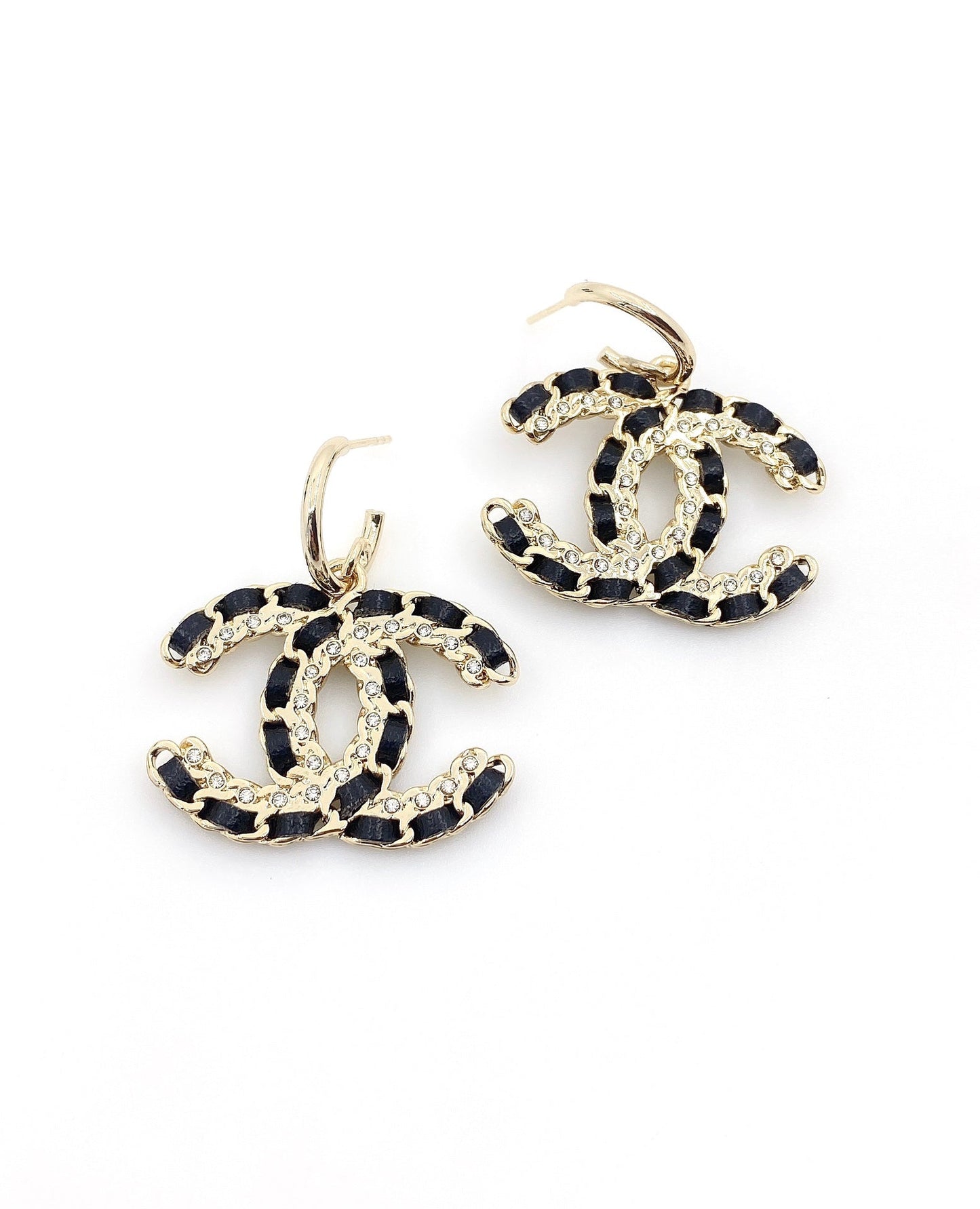 Chanel Pendant Leather 18K Gold Earrings