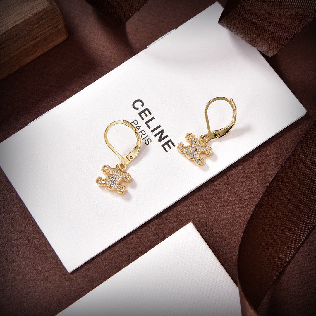 Celine Rhinestone 18K Gold Earrings