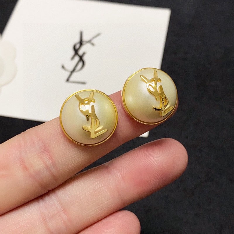YSL White & Red 18K Gold Earrings