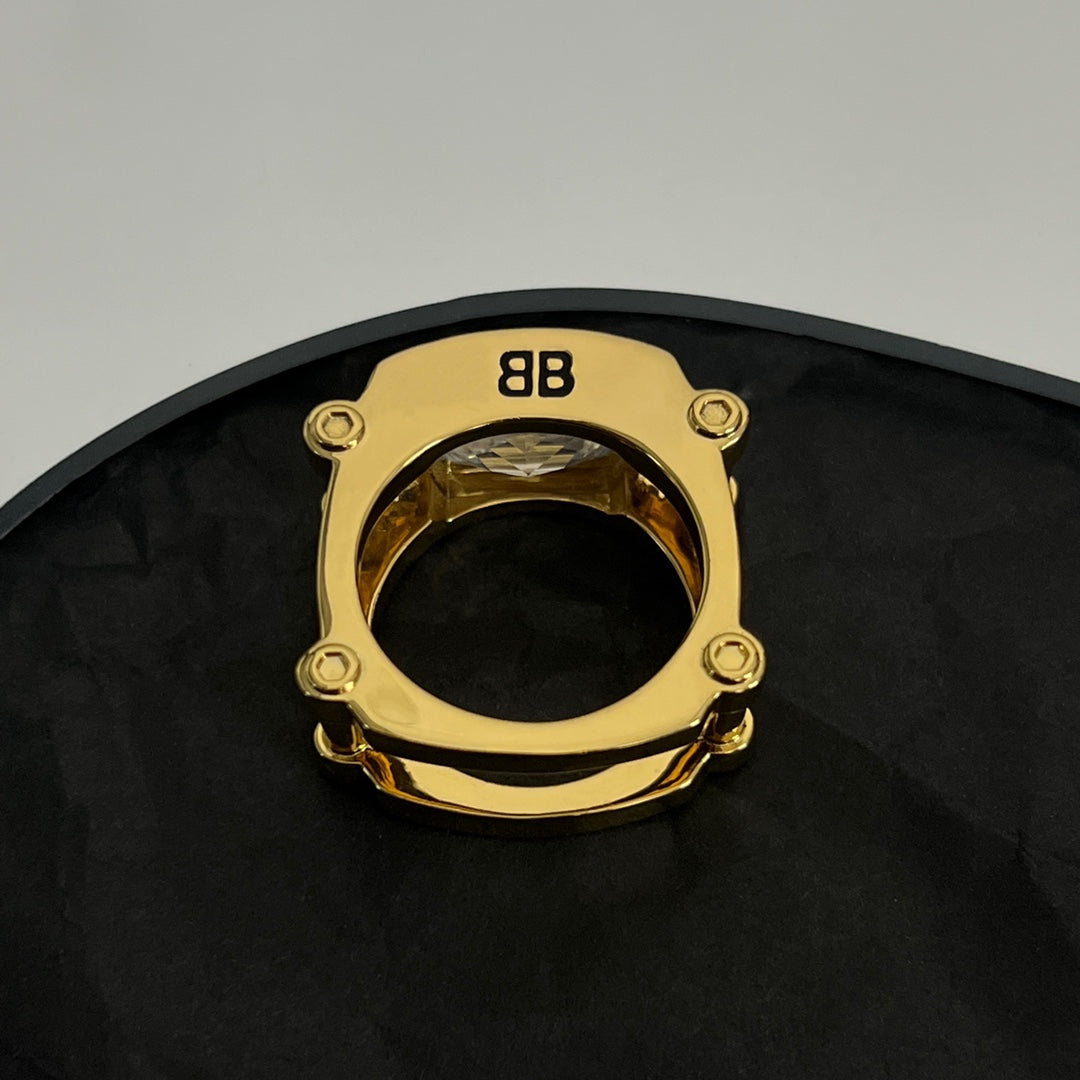 Balenciaga Crystal 18K Gold Ring