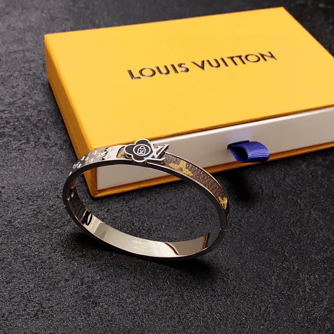 Louis Vuitton Leather Lock 18K Gold Bracelet