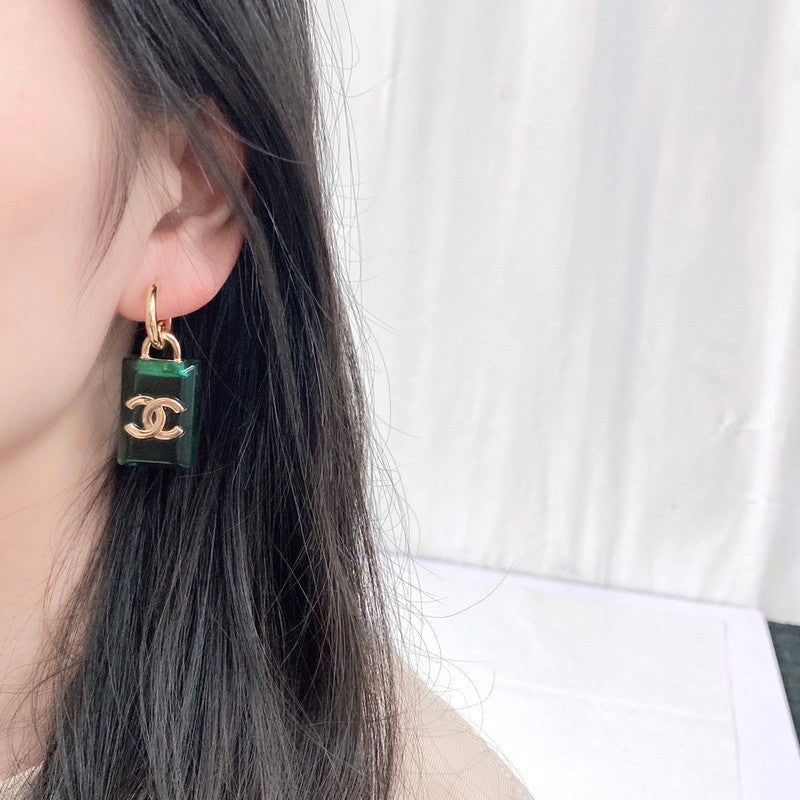 Chanel Green Perfume Bottle 18K Gold Earrings