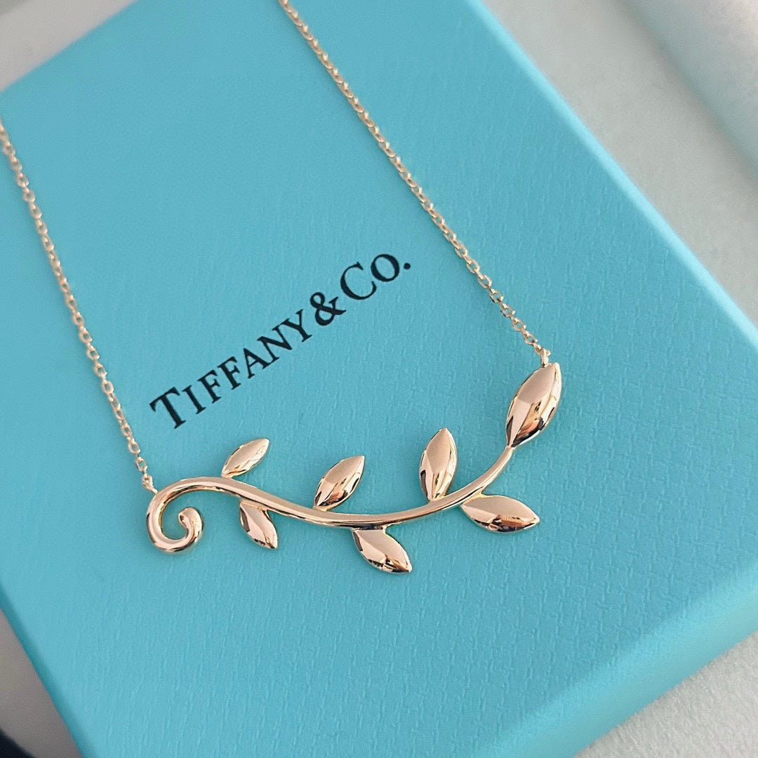 Tiffany Olive Leaf Vine Pendant 18K Gold Necklace