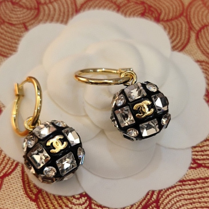 Chanel Round Crystals 18K Gold Earrings
