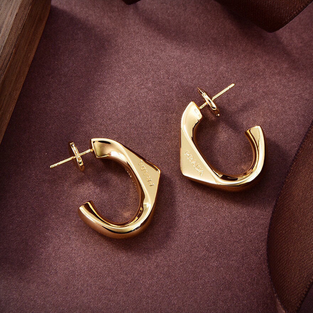 Prada Triangle Open 18K Gold Earrings