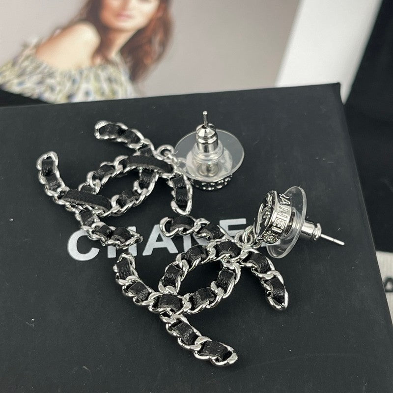 Chanel Leather Gold 18K Gold Earrings