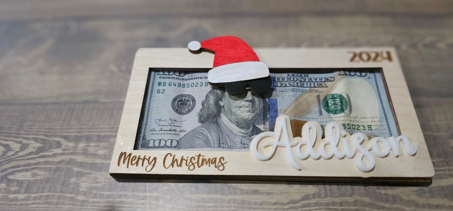 Personalized Wood & Acrylic Christmas Money Cash Envelope Holders with Christma